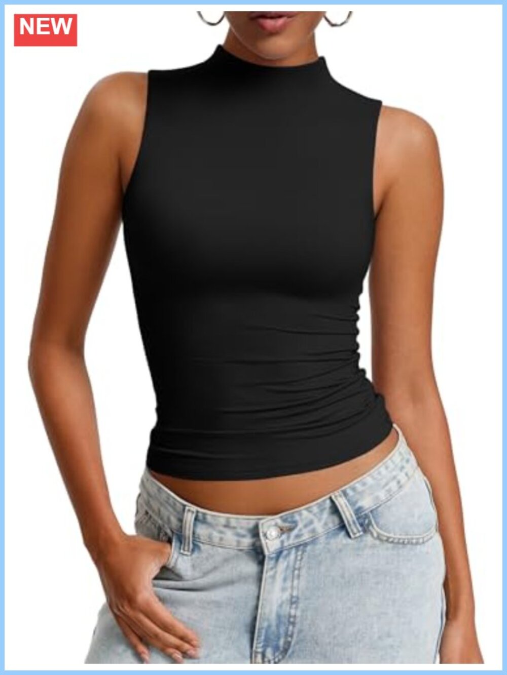 Mock Neck Tank Top Double Lined Fitted Y2K Summer Basic Top